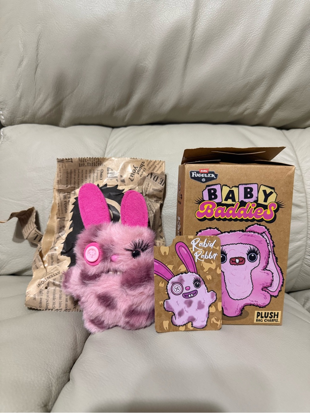 Fuggler Baby Baddies Plush Bag Charm Blind Box Rabid Rabbit Pink Leopard Print